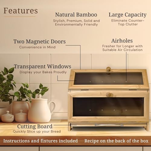 Olive Falls Large Two Layer Wooden Bread Bin & QUALITY CUTTING BOARD - Natural Bamboo. Clear Acrylic Windows and Ventilation Holes keep your Bread Storage Fresh For Longer. Easy Home Self Assembly. - Cosy Home Interiors Olive Falls Large Two Layer Wooden Bread Bin & QUALITY CUTTING BOARD - Natural Bamboo. Clear Acrylic Windows and Ventilation Holes keep your Bread Storage Fresh For Longer. Easy Home Self Assembly. - Image 3