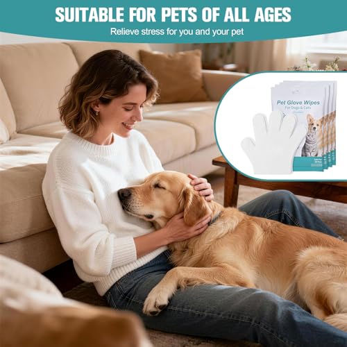 DWDHYEAN 24 Stück Hypoallergene Reinigungshandschuhe für Haustiere Handschuhtücher für Hunde Katzen Sanfte Reinigung Geruchsentfernung Antiallergisch Hautfreundlich