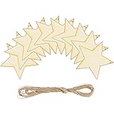 Coobey 20 Pieces Wooden Star Hanging Christmas Ornaments with Twine for Festival Decoration,DIY Project or Wedding