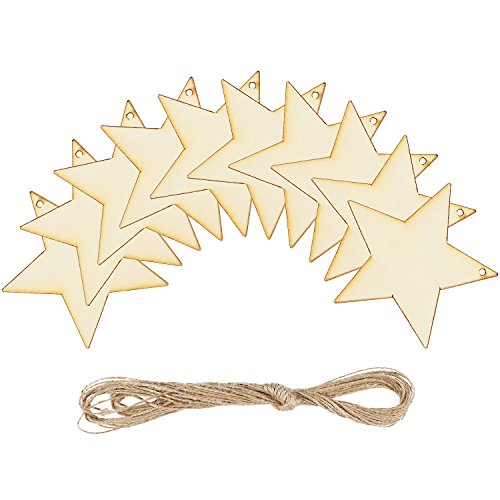 Coobey 20 Pieces Wooden Star Hanging Christmas Ornaments with Twine for Festival Decoration,DIY Project or Wedding