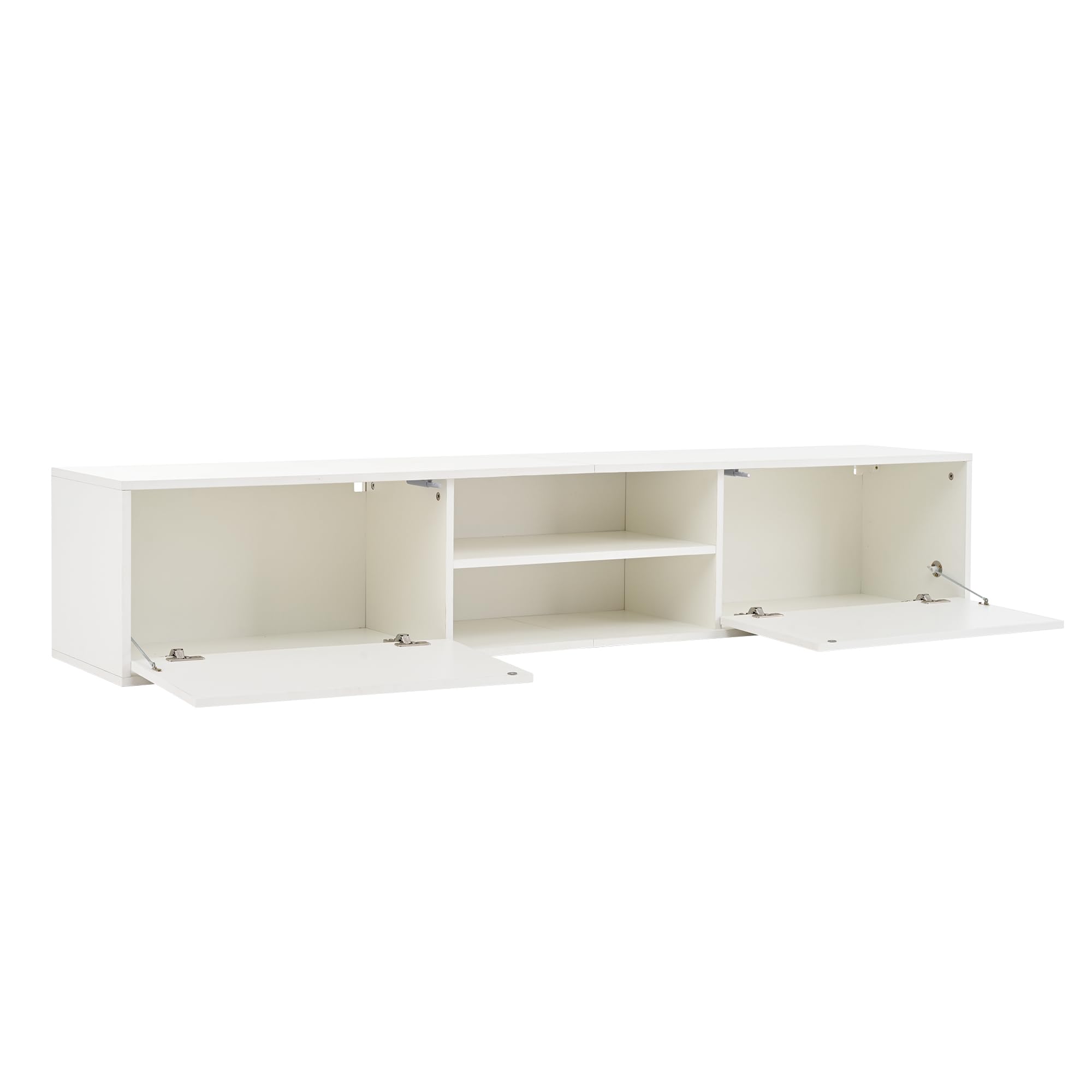 MURUL Set da parete per TV, 4 pezzi, 180 x 35 x 33,5 cm, bianco, con vetrine e supporto flessibile, per TV fino a 80 pollici