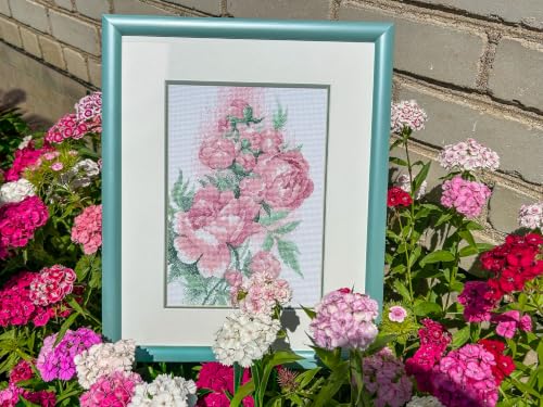 Image of RIOLIS - Lush Peonies 2138, Cross Stitch Kits 8 inch x 11 inch, Cross Stitch Kits for Adults, Floral Counted Cross Stitch Kits, Embroidery Kit for Beginners & Advanced, Crossstitching Kits
