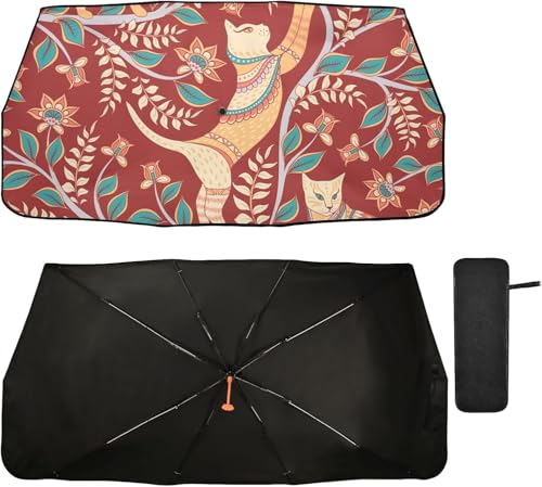 車用サンシェード 傘型 軽自動車 断熱 おしゃれ 遮光 フロントサンシェード 猫柄 エジプト 可愛い かわいい 人気 折り畳み式 フロントガラス UVカット