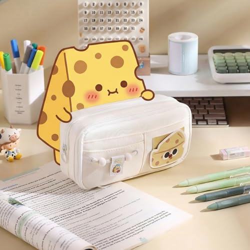 Image of FINEMOE Kawaii Pencil Pouch for Girls & Boys, Cute White School Pencil Case, 10 Layer Large Capacity Stationery Organizer with Zipper, Aesthetic Storage Bag for Kids, Return Gifts (White)