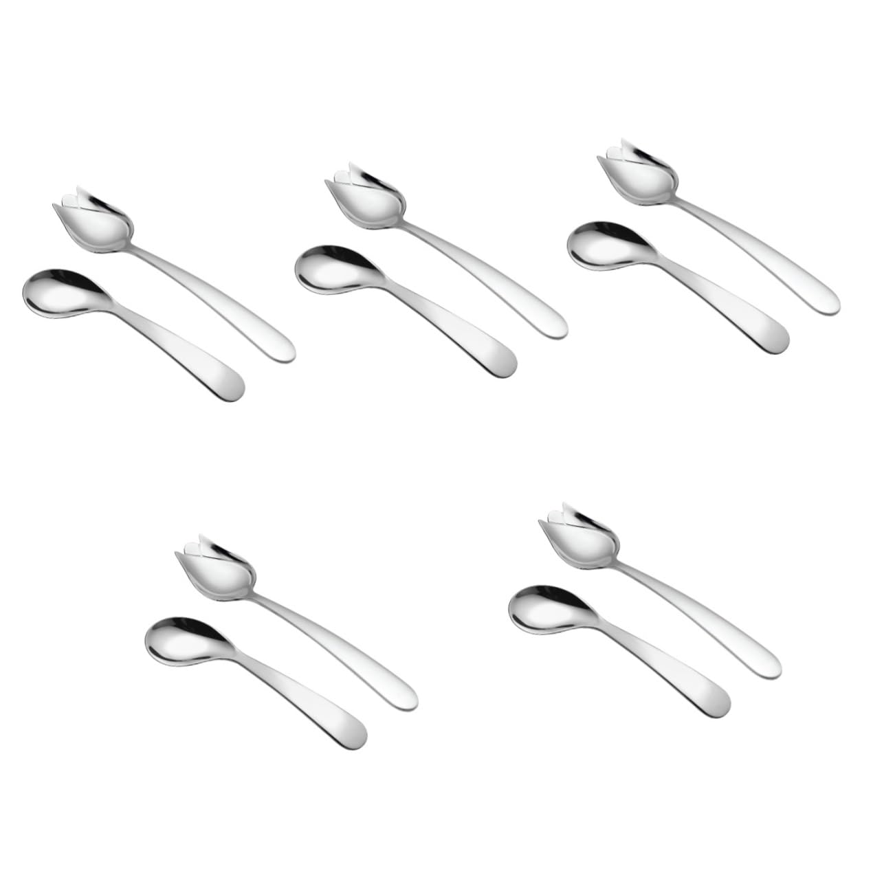 BESTYASH 5 Series Codo Cuchara Tenedor Cubiertos Para Discapacitados Para Adultos Anciano Cucharón Alimentador Forma Pequeño Utensilio Fácil Plata Acero Inoxidable 2 Piezas X 5