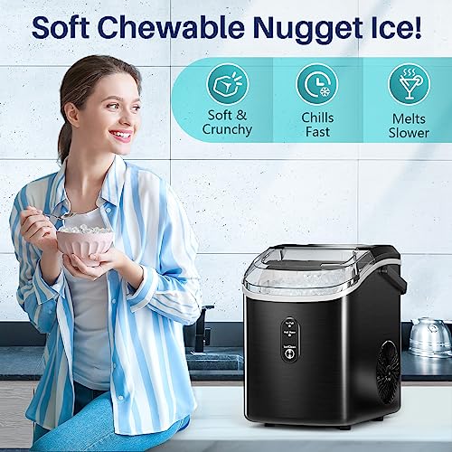 Ice Makers Countertop Nugget Ice Cubes, Pebble Ice Maker With Soft Chewy Pellet Ice, 11,000Pcs/35Lbs/Day, Self-Cleaning, One-Click Operation, Portable Nugget Ice Machine For Home Kitchen Bar Party Rv #TOP1