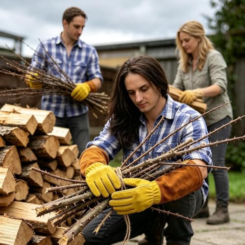 Guantes de jardinería resistentes de cuero transpirable con puño ajustable para hombre 3