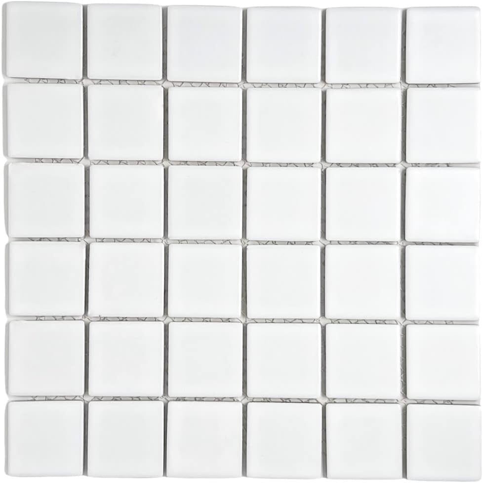 Tenedos Matte Finish Square 2x2 Porcelain Mosaic Tile on Mesh Mount for Kitchen Backsplashes, Bathroom Shower Floor, Spa, Pool (White, 5 Sheets)