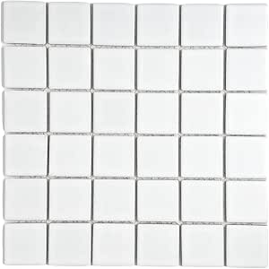 Tenedos Matte Finish Square 2x2 Porcelain Mosaic Tile on Mesh Mount for Kitchen Backsplashes, Bathroom Shower Floor, Spa, Pool (Box of 10 Pieces) (White)