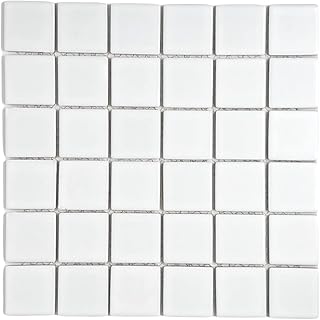 Tenedos Matte Finish Square 2x2 Porcelain Mosaic Tile on Mesh Mount for Kitchen Backsplashes, Bathroom Shower Floor, Spa, Pool (Box of 10 Pieces) (White)