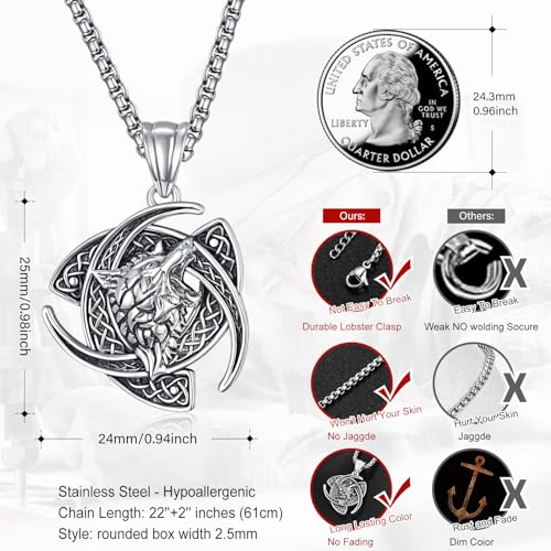 Viking Celtic Knot Necklace S925 Sterling Silver Odin/Raven/Wolf/Lion/Vikings Pendant Necklace Viking Celtic Jewelry Gifts for Men Women4