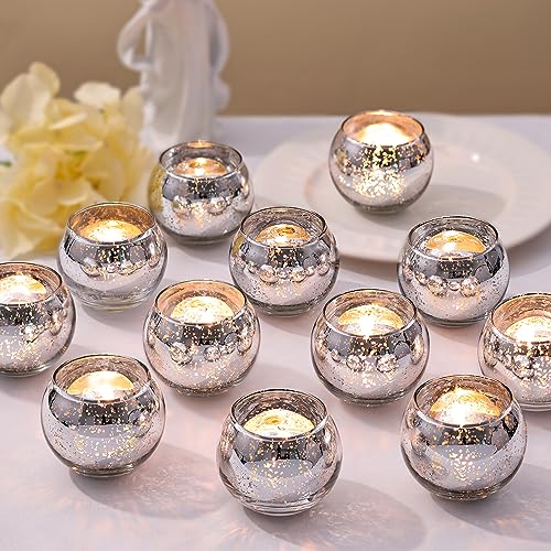 LETINE 36pcs Silver Votive Candle Holders - Elegant Mercury Glass Tea Light Candle Holder Set for Weddings Holiday Season Decorations Christmas Table Centerpieces