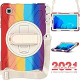 Etui na tablet PC torba rękawy etui na tablet do Samsung Galaxy Tab A7 Lite 8,7 T220, dzieci pełne ciało odporne na wstrząsy pokrowiec na tablet z paskiem na rękę/paskiem na ramię obracana podpórka (kolor: kolorowy czerwony)