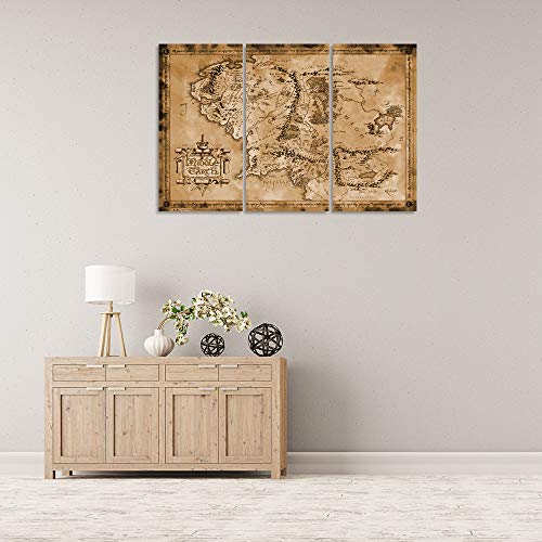 Eavuty Vintage Movie Map Poster Prints Wall Art Decor 3 Panels Map Of Middle Earth Canvas Painting Home Wall Posters For Living Room Bedroom Office Decorative Pictures Framed 24"X36" #TOP2