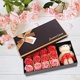 12 Rosa de Jabon Flor + Bonito Felpa Oso, Caja de Regalo de Flor...