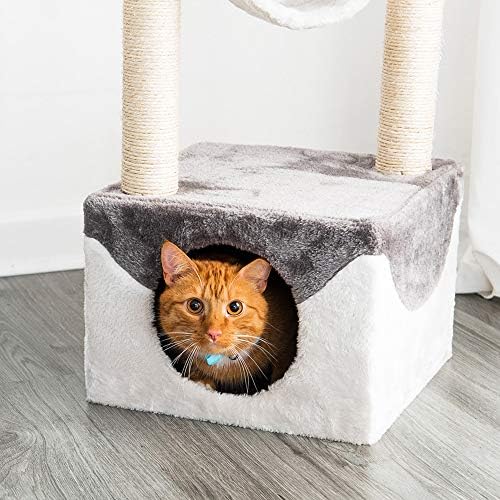 Petlicity 163cm Cat Scratch Post Activity Centre with Sisal Scratch Posts, 4 Platforms, Hanging Amusement Toys and Large Hiding and Sleeping Area with Circular Opening (163cm) (102cm)