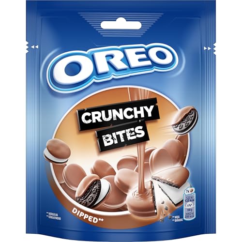 Oreo Crunchy Bites Mini Galletas de Cacao Rellenas de Crema Sabor Vainilla y Cubiertas de Chocolate con Leche 110 g - Pack de 8