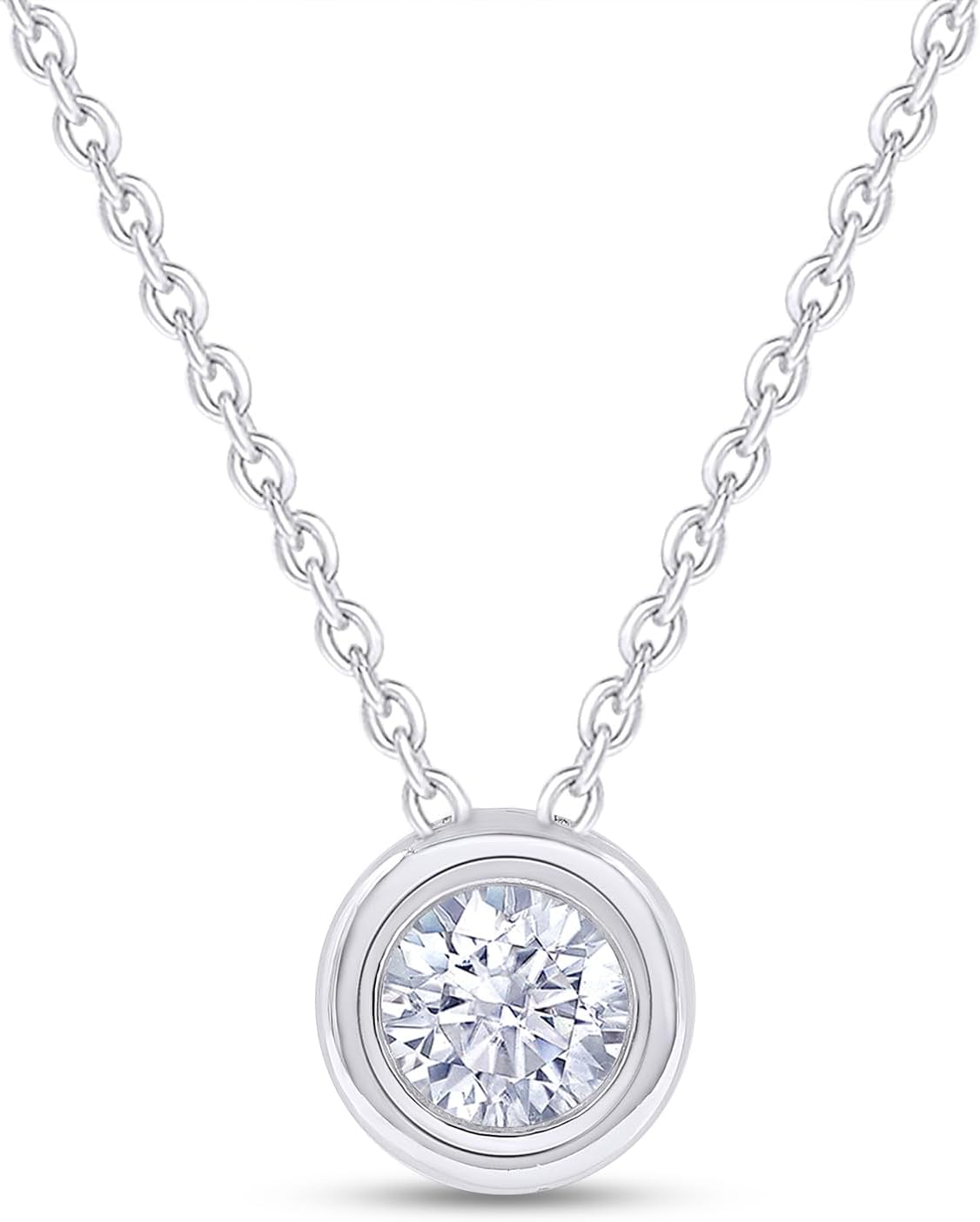 18K Gold Plated Bezel-Set Solitaire Necklace, 6.5MM Moissanite Diamond Choker Pendant Necklace For Women Jewelry 18"+2" Inch Extender (0.90 ctw)