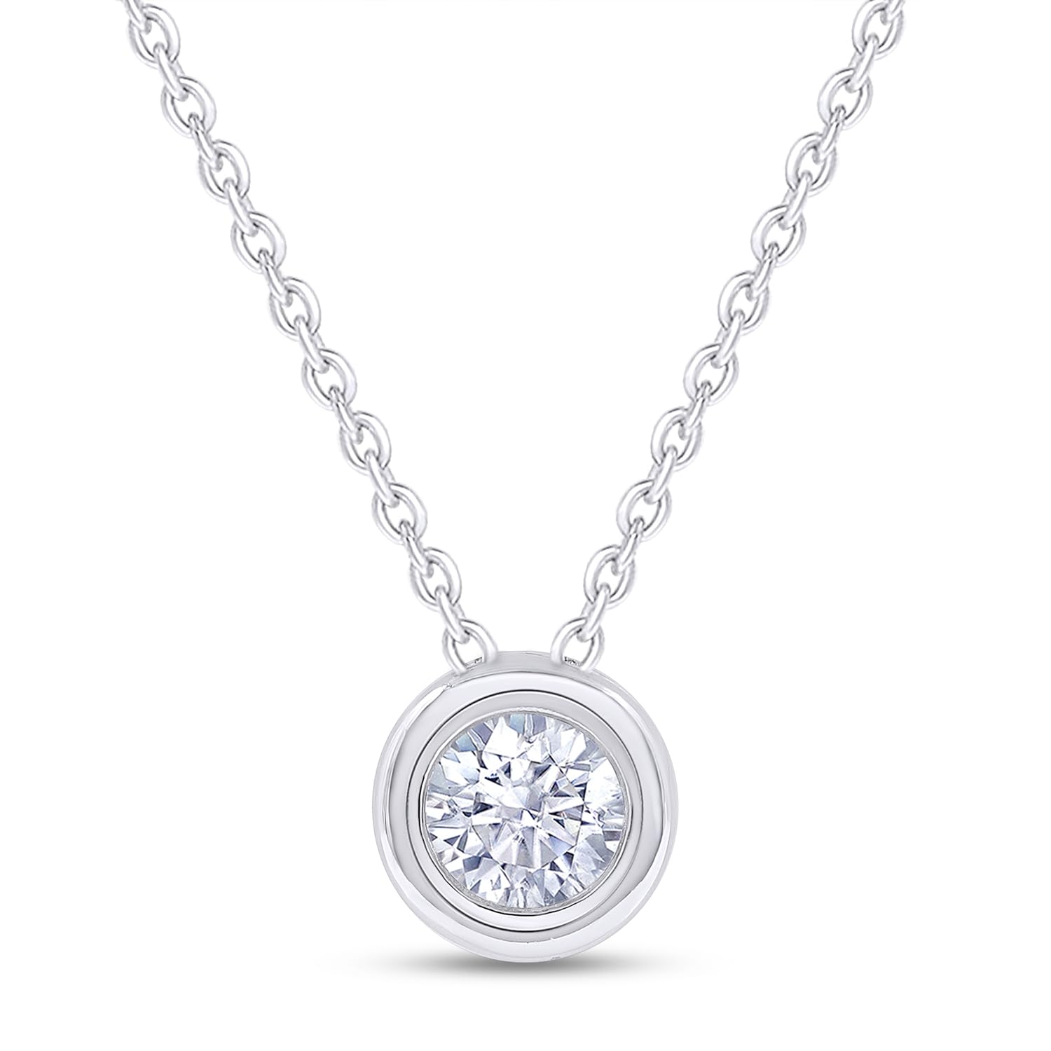 18K Gold Plated Bezel-Set Solitaire Necklace, 6.5MM Moissanite Diamond Choker Pendant Necklace For Women Jewelry 18"+2" Inch Extender (0.90 ctw)