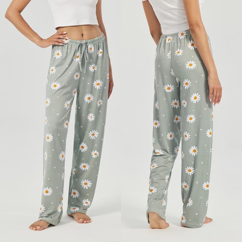 3-Pack Women’s Pajama Pants - Elastic Waist Drawstring Wide Leg Sleepwear Bottoms - Image 2