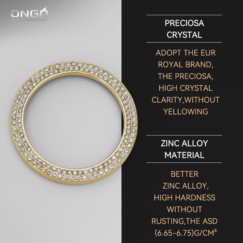 Benz C-Class W205 GLC X253 Interior Crystal Decor Zinc Alloy with Hand-Inlaid Czech Preciosa Crystals,Luxury Accessories (Gold, Ignition Ring Trim)
