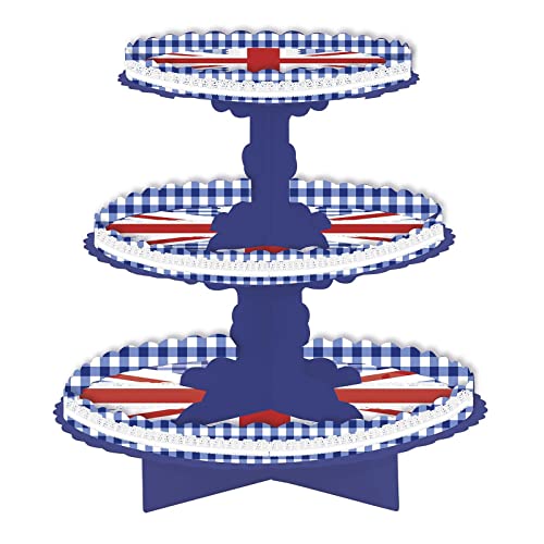 Union Jack Cupcake Stand 3 Tier Cup Cake Stand | Tiered Decorative British Flag Dessert Stand | King Charles Coronation Party Cupcake Stand