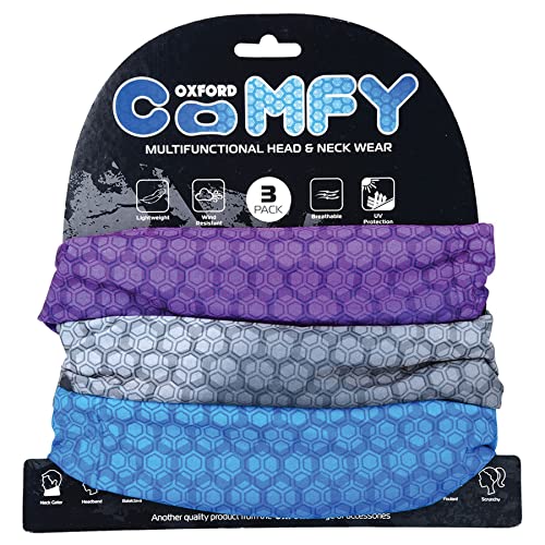 OXFORD Comfy Head Helmet Scarf Neck Warmer. Prismatic. 3-Pack. Head and Neck Wear Bike Scarf Base Layer. NW144