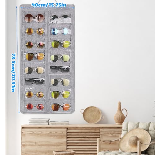 Miniatura 2 de Hnbtx Organizador Gafas Colgante, 16 Compartimentos Organizador Gafas De Sol,Con 3 Gancho De Metal,Soporte Colgante De Fieltro Para Gafas Perfecto Para Cualquier Habitación-Gris
