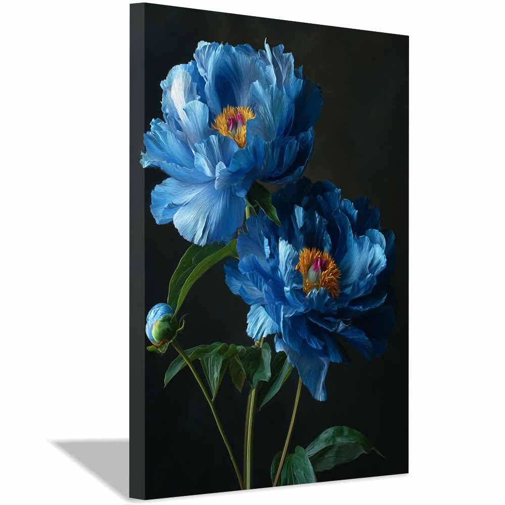Xeniou Multicolor Flowers Wall Art Deeps Blue Peonies Canvas Wall Art, For Bedroom Bathroom Living Room Home Wall Decor(Multicolor)-60X90cm Framed