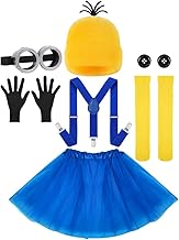 Kids Minion Costumes, Halloween Costume for Children with 1 Hat and 1 Black Gloves, Minion Jumpsuit for Children, Classic Movie Cosplay Accessories