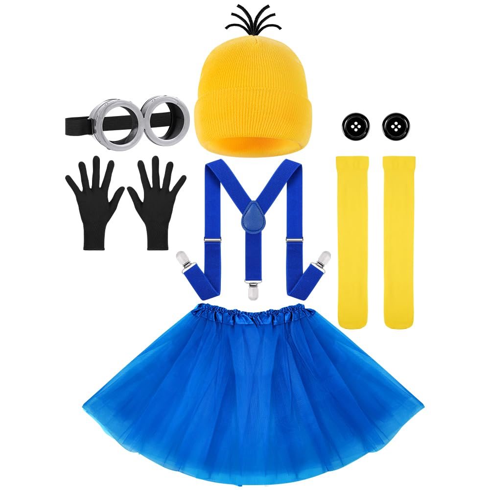 BSBUY Cosplay Kostüm Set Minion Cosplay Erwachsene mit Mütze Hose Handschuhe Minion Costume Set Männer Film Kostüm für Damen Outfit Kostüm für Halloween Karneval Cosplay Party Faschingskostüme(Gelb)
