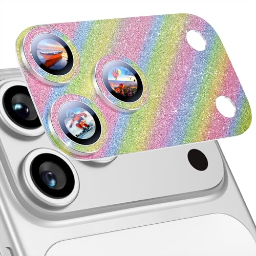 Image of Uyiton for iPhone 17-Pro-Max Camera-Lens Protector: Bling [Not Easy to Break][Strong Adsorption][Case-Friendly] Metal Tempered Glass Rear Camera Screen Cover - Glitter Colorful
