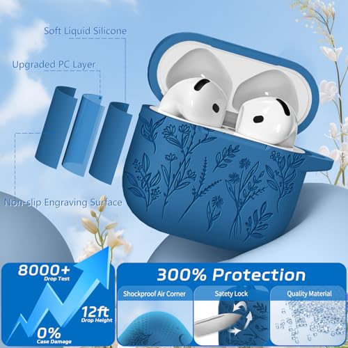 Image of for Airpods 4 Case, Ekoonpft Flower Engraved Cases for Apple AirPods 4th Generation 2024, Soft Silicone Cover for Women Girly with 3-in-1 Cleaner Kit, Keychain, Military Grade Protection