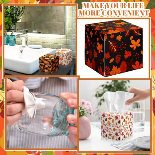 Image of Fourluoo 12 Pack Thanksgiving Pumpkin Facial Tissues Cube Face Boxes 600 Sheets 3 Ply Small Fall Square Tissues Bulk for Thanksgiving Day Autumn Harvest Car Bedroom Party Supplies