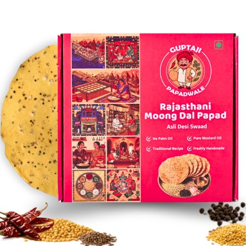 Image of GuptajiPapadwale Rajasthani Moong Dal Papad handmade with Pure Mustard Oil & Zero Preservatives I Bikaneri Double Masala I 100% Natural Sun dried dal papad I Traditional Marwari Recipe - 400g