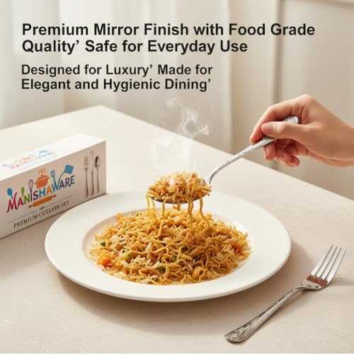 Image of Classic Silver 8 Pcs Stainless Steel Cutlery Set for Dining Table, Dishwasher Safe Glossy Flatware (Perfect Spoon Fork Set)