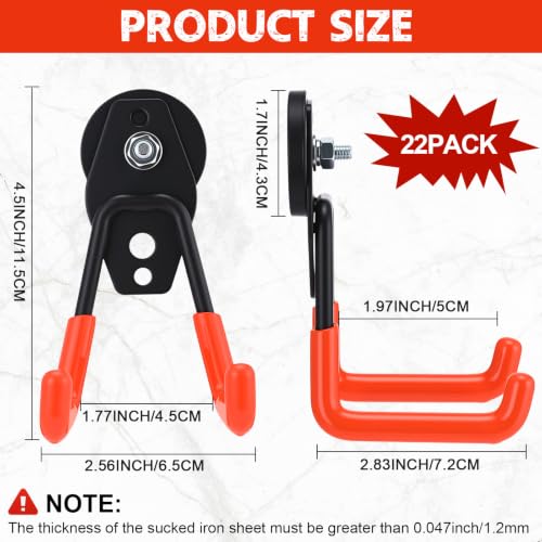 Image of Landhoow 26 Pcs Large Magnetic Hooks Heavy Duty Garage Magnet Hooks Strong Storage Utility Magnetic Hangers with Anti Slip Rubber Coating for Indoor and Outdoor Hanging (Orange)