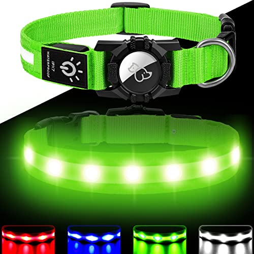 Dynmeow Leuchthalsband Hund, LED AirTag Hundehalsband Leuchtend für Sicherheit , USB Aufladbar Hunde Licht für Große Hunde, Grün Cover