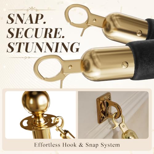 Image of 4PCS Black Velvet Stanchion Ropes 5 Ft Crowd Control Ropes Barrier with Gold Hooks for Party Supplies,Photobooth Accessories, Prom,Birthday,Business,Wedding, Museums