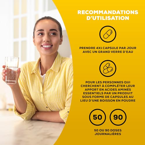 BioTechUSA EAA Capsules | 3200mg Acides Aminés Essentiels, Les 9 essentiels | Ratio recommandé par l'OMS | 200 capsules – Image 4