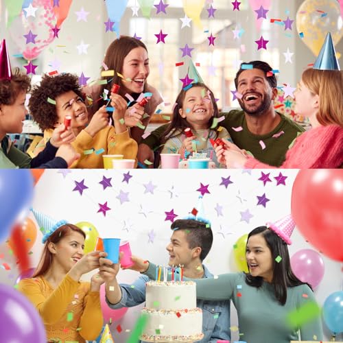 Image of Patelai Glitter Star Garland Banner 2026 Graduation Decor 130 Feet Star Hanging Banner Twinkle Backdrop for Party Birthday Classroom Wedding Supplies(Purple,White)