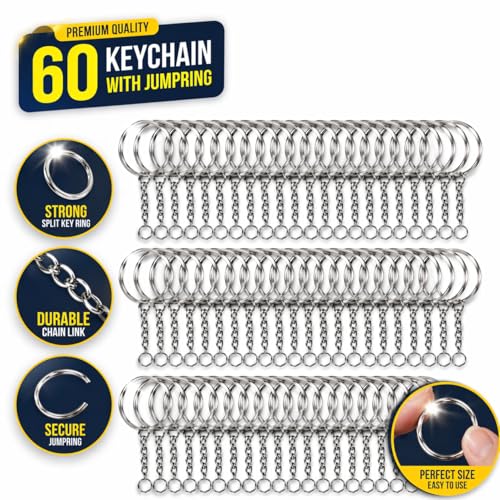 Image of AutokraftZ Metal Split Keychain Ring Parts - 60 Open Jump Rings for Crafting, Key Ring Making, DIY Projects, Art & Craft Accessories - Durable Keychain Rings for Custom Keychains and Jewelry Creations