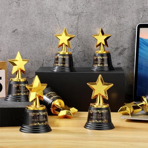 fumete 20 pcs appreciation gift 5 inch plastic gold award inspirational gift thank you for being awesome star thumbs up award trophies bulk golden trophies for teacher employee team (star style)