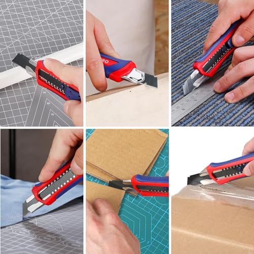 WORKPRO 5 Stück Cuttermesser Set 18mm mit 20 Ersatzklingen aus SK5, Profi Cuttermesser Abbrechklinge Kartonmesser, Mehrzweck Messer Allzweckmesser mit Gummigriff, Schneiden zum Papier, Karton