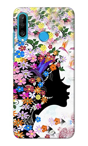 Image of Printed Hard Back Cover Case for Huawei P30 Lite | Huawei Nova 4e Back Cover (Floral Hairstyle Girl) -1803