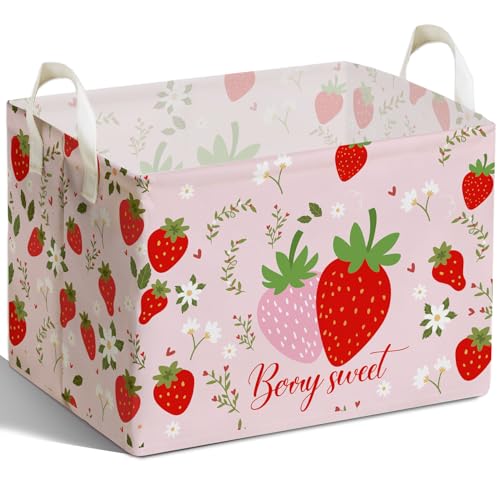 Image of Strawberry Foldable Storage Box, Strawberries Waterproof Fabric Toy Organizer Box for Boys Girls, Strawberries Storage Boxes for Nursery Room, Strawberry Gifts Basket, Storage Basket for Room Decor