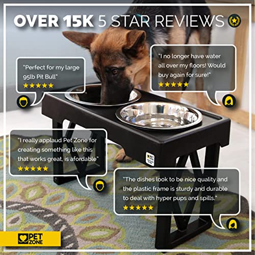 Pet Zone Designer Diner Adjustable Elevated Dog Bowls - Adjusts to 3 Heights, 2.75”, 8", & 12'' (Raised Dog Dish with Double Stainless Steel Bowls) Black - Image 6