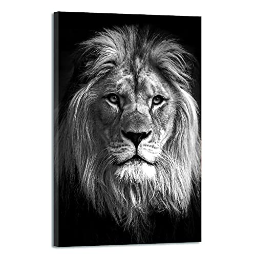 Tableau lion noir et blanc Arjazia 120x80cm de qualité supérieure sur cadre en bois noble