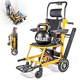 220KG Elektrischer Treppensteiger Rollstuhl Faltbar mit Gummikette, Elektrischer Kletternder Rollstuhl mit LED Licht & Vierpunktgurt, Rettungstrage Treppenlift Medizinische Rettungstrage für Senioren