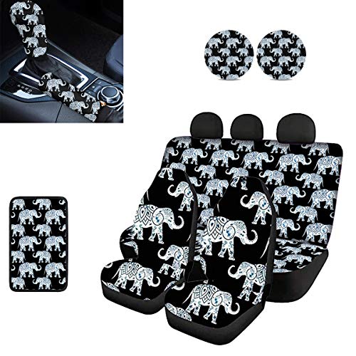 Micandle 9Pcs Trendy Car Accessories for Women Men, Black Bohemia Elephant Car Front Rear Seat Cover Car Coaster Gear Shift Handbrake Cover Middle Armrest Cover Micandle 9Pcs Trendy Car Accessories for Women Men, Black Bohemia Elephant Car Front Rear Seat Cover Car Coaster Gear Shift Handbrake Cover Middle Armrest Cover